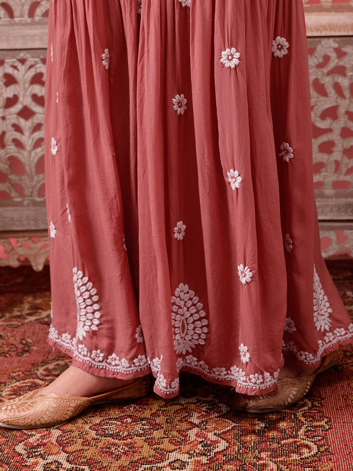 Dusty-Peach-Modal-Lucknowi-Chikankari-Sharara-Set-(Set-Of-2)