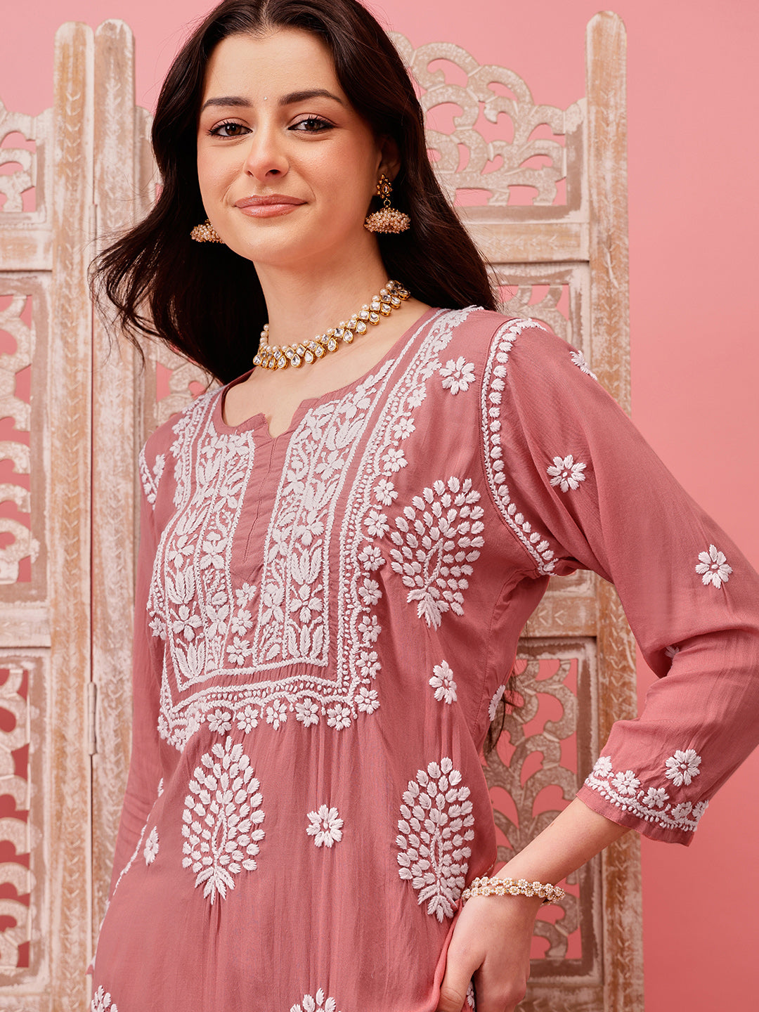 Dusty-Peach-Modal-Lucknowi-Chikankari-Sharara-Set-(Set-Of-2)