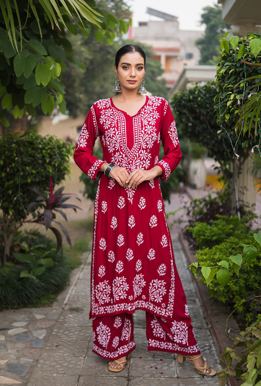 ZERESOUQ-Kashaf-Maroon-Modal-Chikankari-2-Piece-Kurta-Set