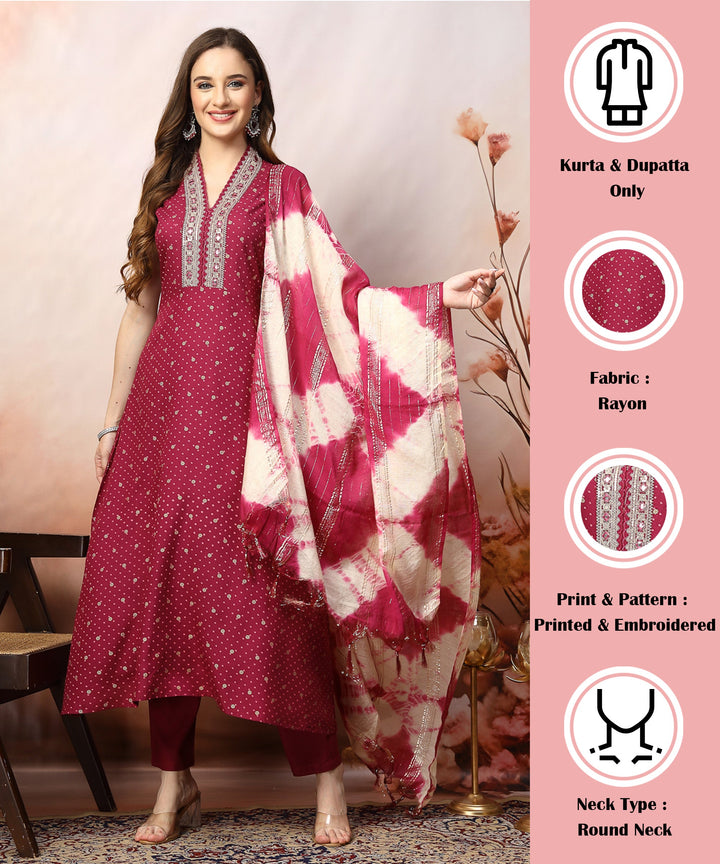 Wine-Rayon-Khari-Printed--A-Line-3-Piece-Kurta-Set