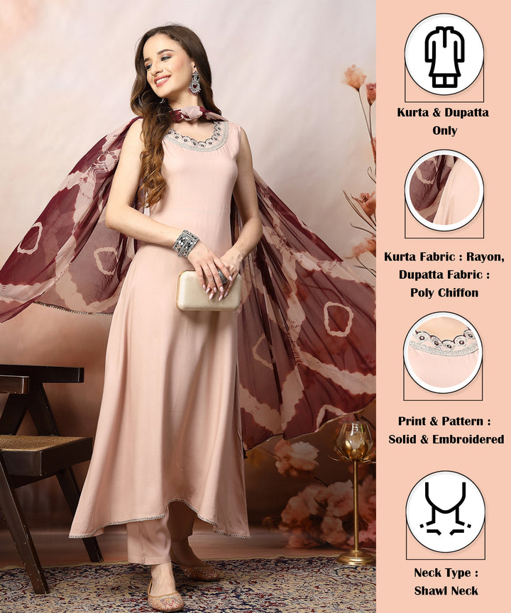 Rose-Gold-Rayon-Solid-A-Line-3-Piece-Kurta-Set