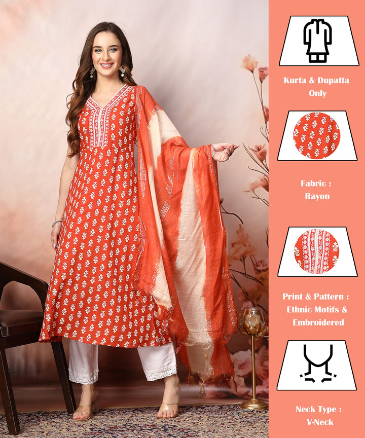 Rust-Rayon-Printed-Embroidered-A-Line-3-Piece-Kurta-Set