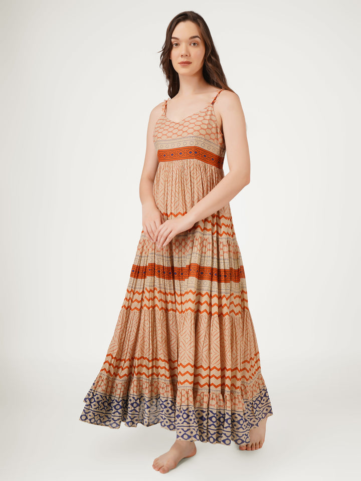 Earthy-Brown-Cotton-Mulmul-Strappy-Dress