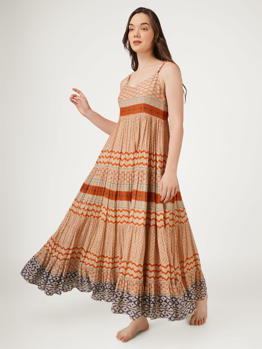 Earthy-Brown-Cotton-Mulmul-Strappy-Dress