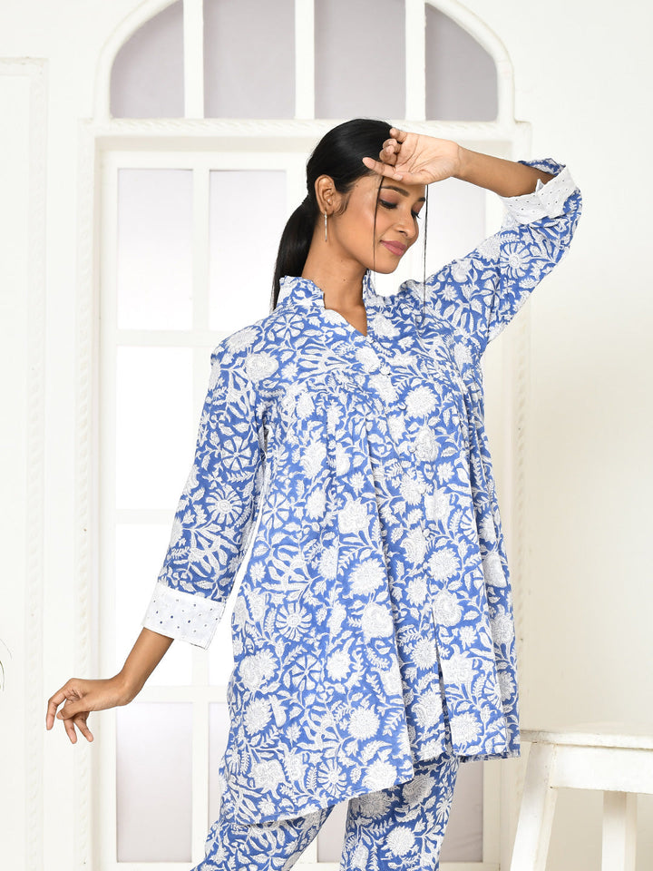 Edelina-Blue-Cotton-Handprinted-Shirt