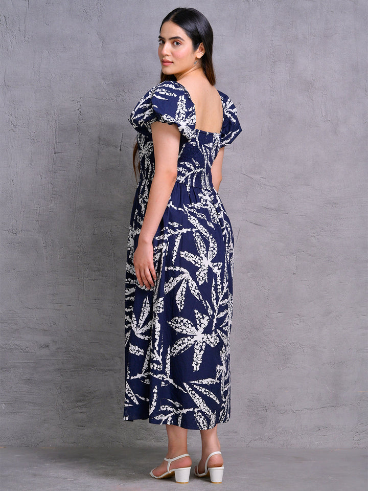 Navy-Blue-Cotton-Smocked-Midi-Dress