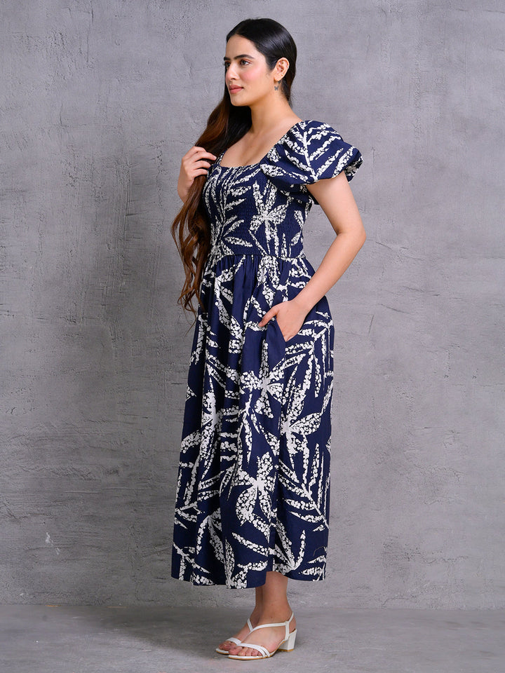 Navy-Blue-Cotton-Smocked-Midi-Dress