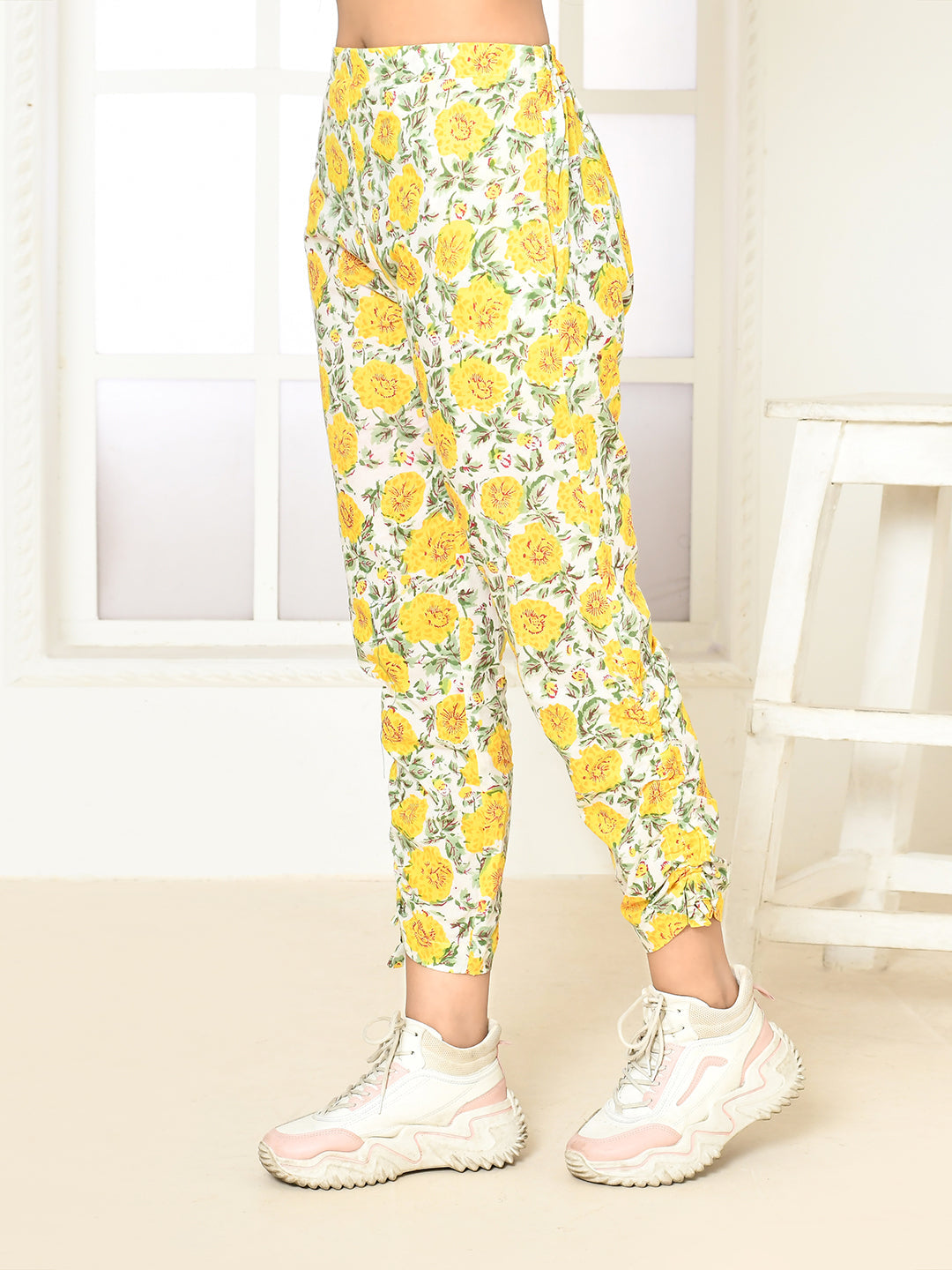 Elaura Yellow Cotton Handprint  Pant Only