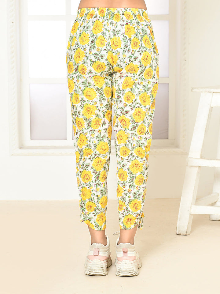 Elaura Yellow Cotton Handprint  Pant Only