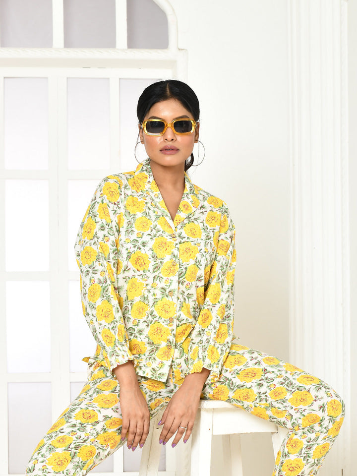 ZERESOUQ-Elaura-Yellow-Cotton-Handprinted-Shirt