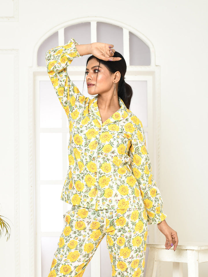 ZERESOUQ-Elaura-Yellow-Cotton-Handprinted-Shirt