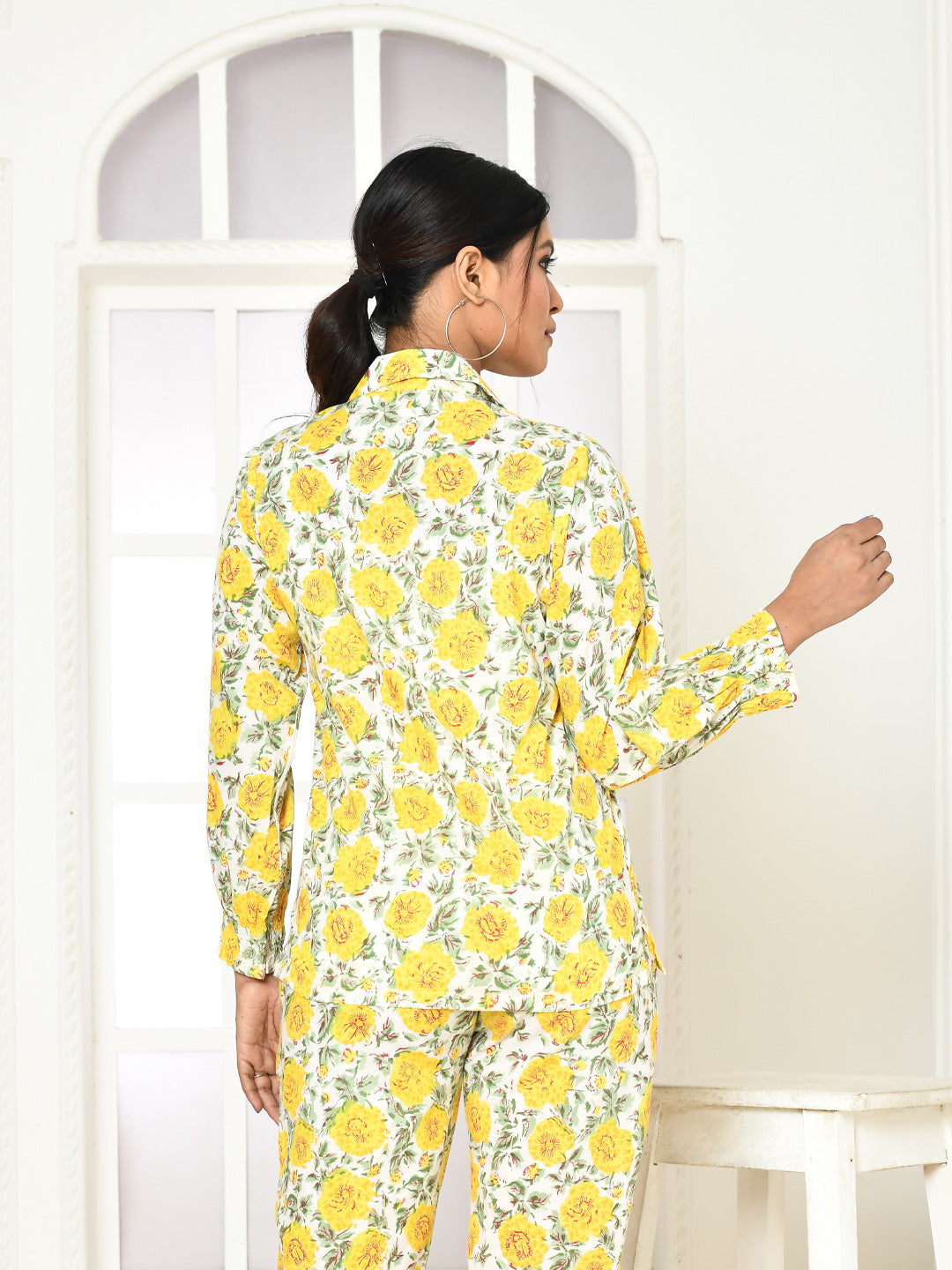 ZERESOUQ-Elaura-Yellow-Cotton-Handprinted-Shirt