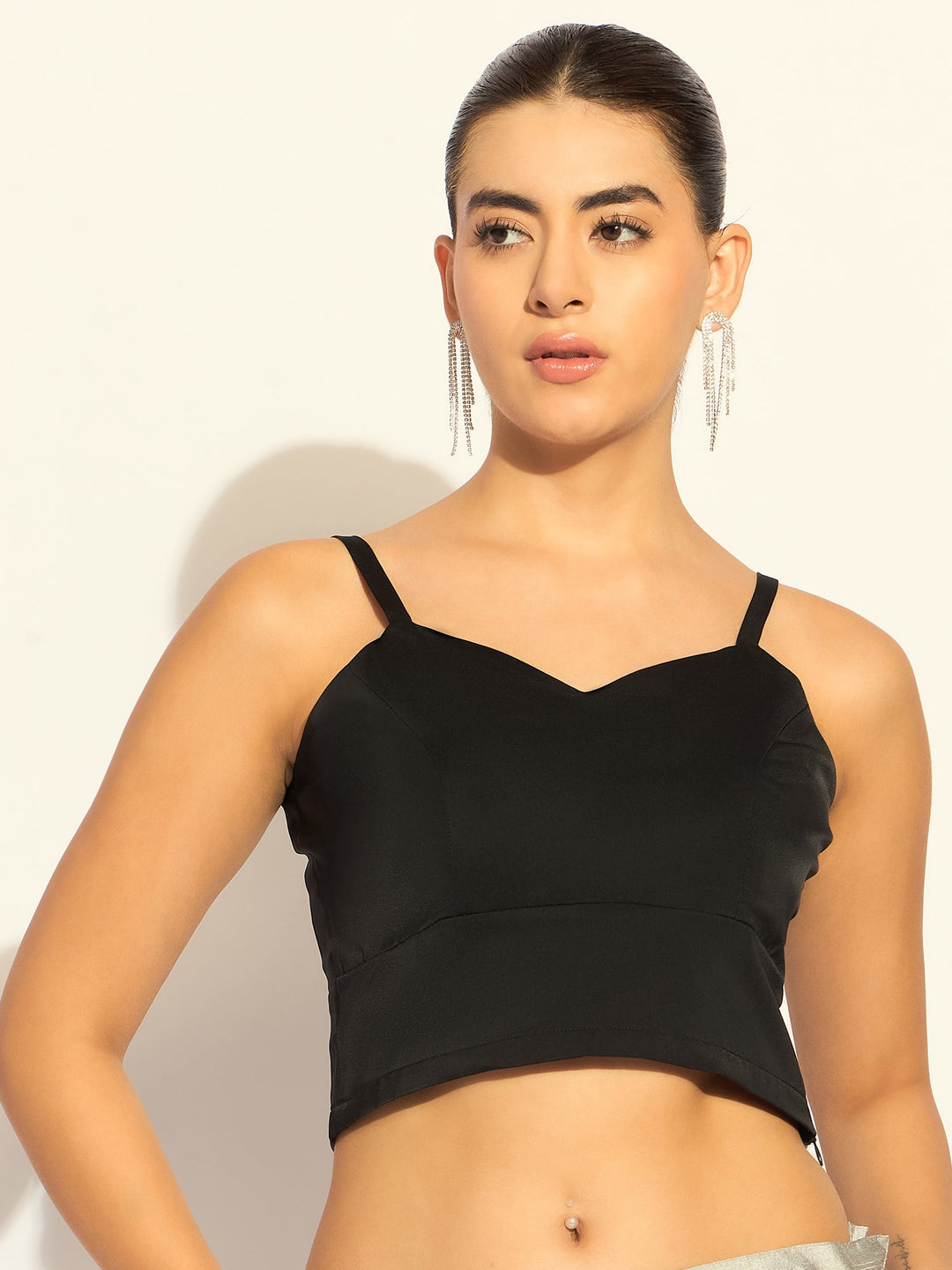 Elegant-Black-Satin-Polyester-Bustier-Top