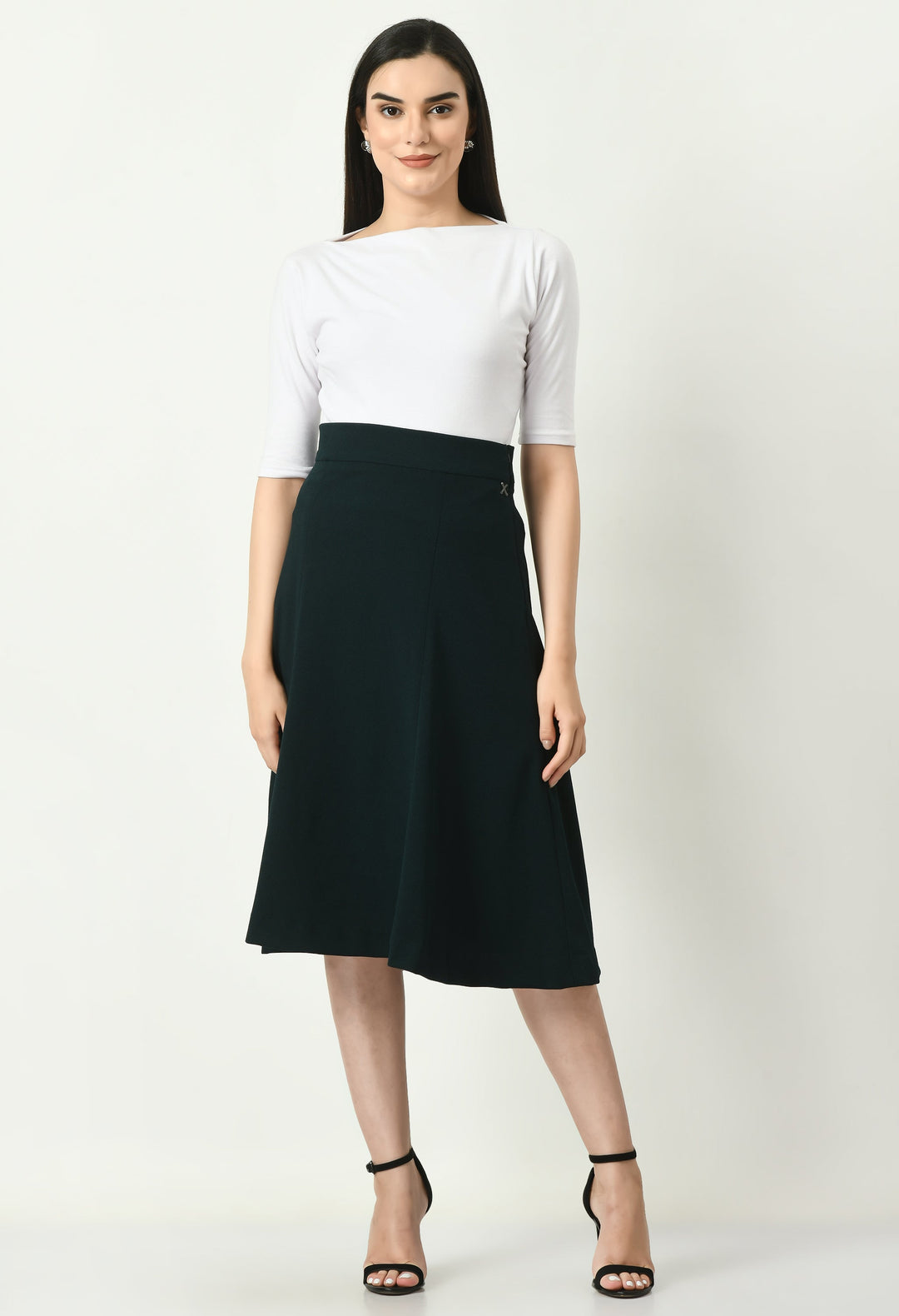 Emerald-Green-Cotton-Blend-Victory-A-Line-Midi-Skirt