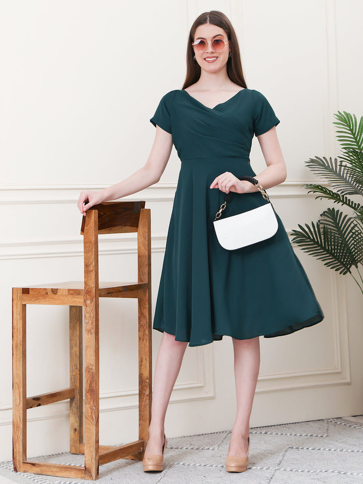 Emerald-Green-Polyester-Intrepid-V-Neck-Front-Pleat-Dress