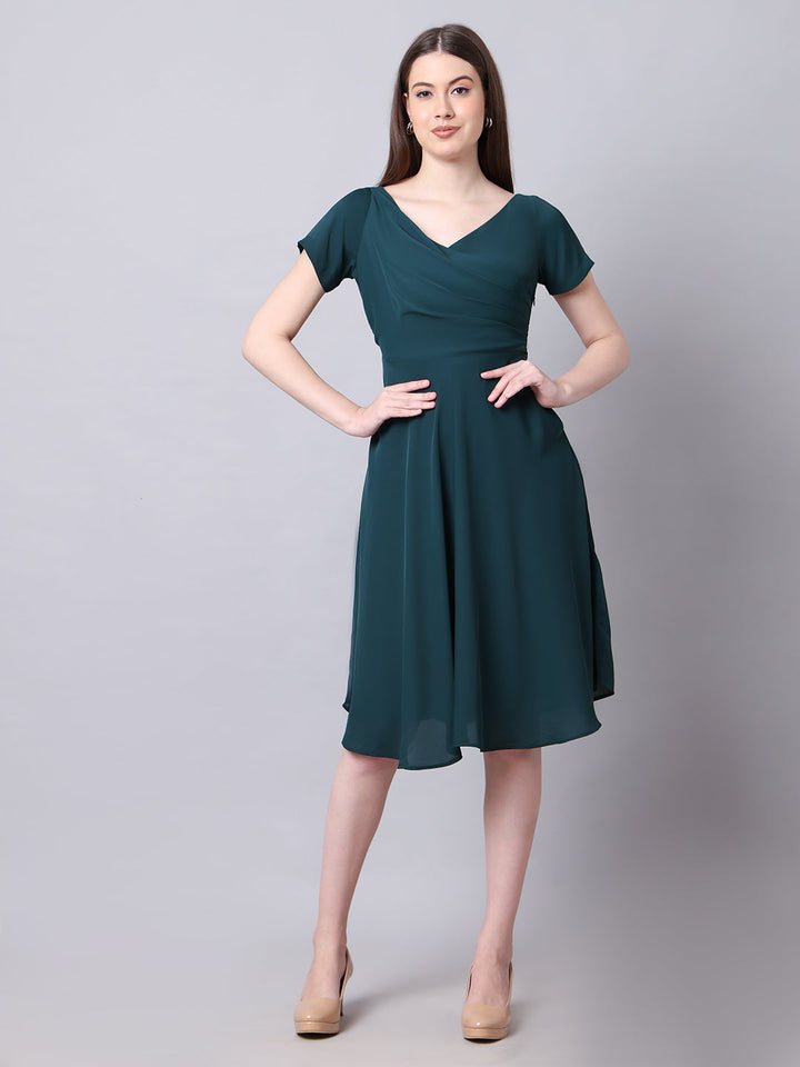 Emerald-Green-Polyester-Intrepid-V-Neck-Front-Pleat-Dress