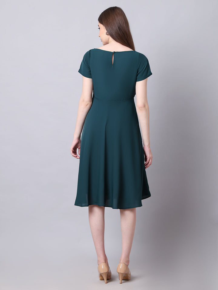 Emerald-Green-Polyester-Intrepid-V-Neck-Front-Pleat-Dress