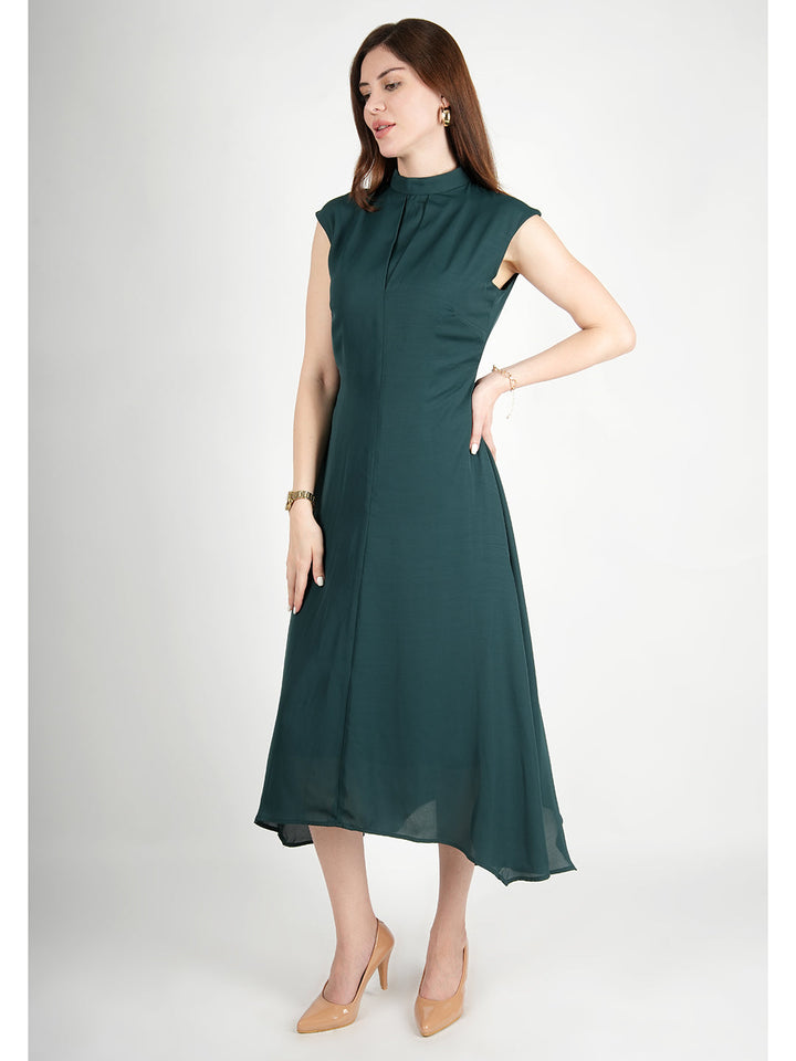 Emerald-Green-Polyester-Vibrance-Open-Back-Midi-Dress