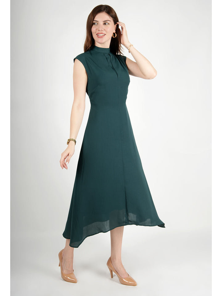 Emerald-Green-Polyester-Vibrance-Open-Back-Midi-Dress