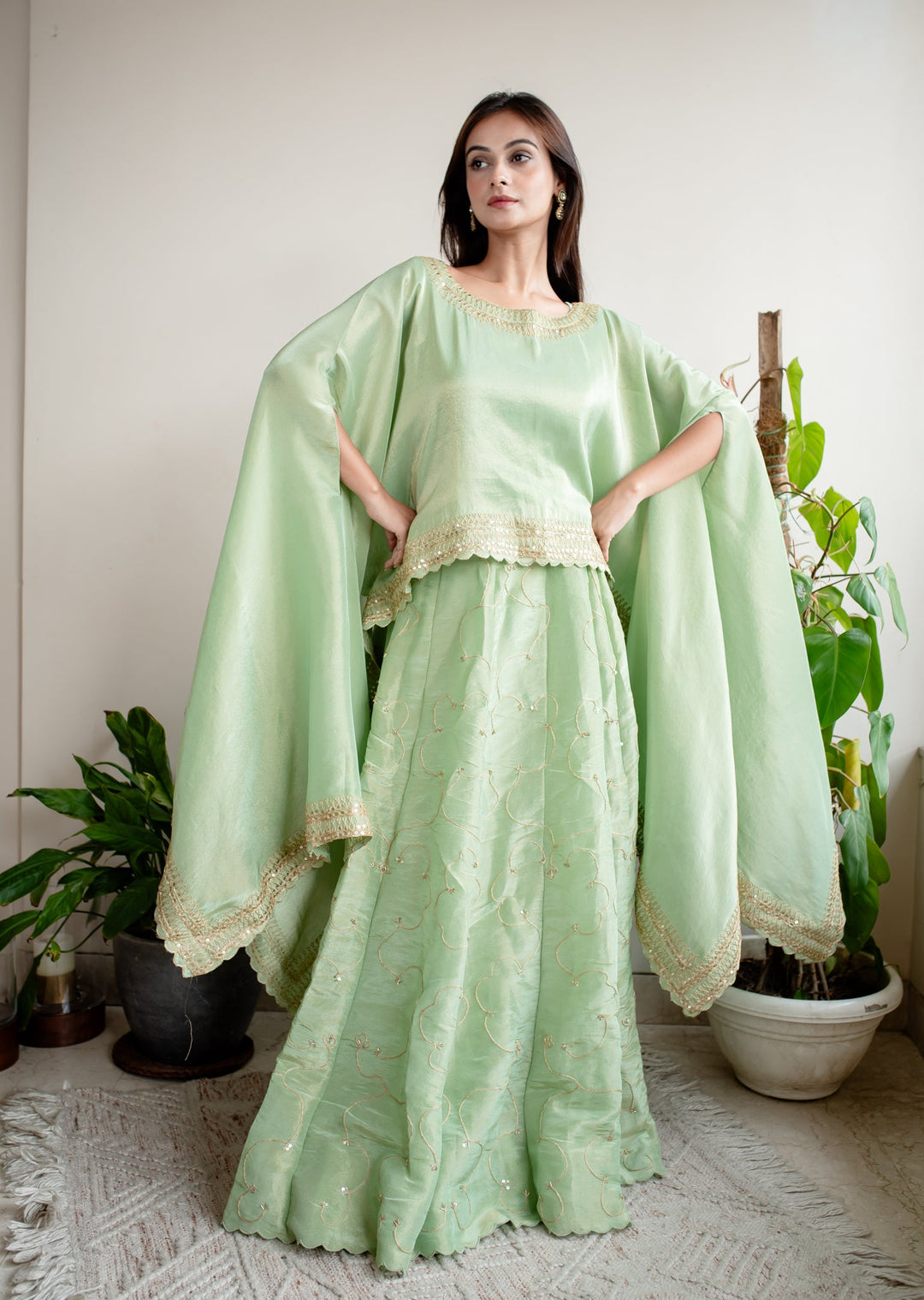 English-Green-Tissue-Cape-Skirt-Set