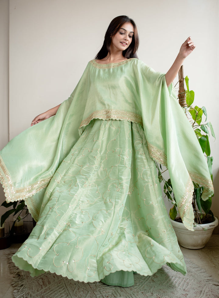 English-Green-Tissue-Cape-Skirt-Set