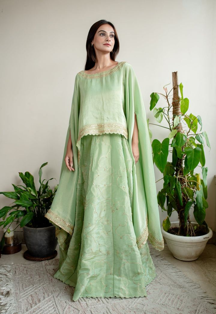 English-Green-Tissue-Cape-Skirt-Set