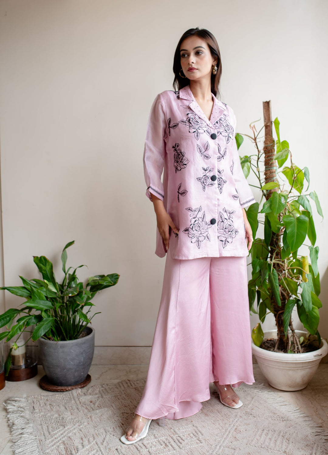 English-Pink-Organza-Thread-Embroidery-Co-Ord Set