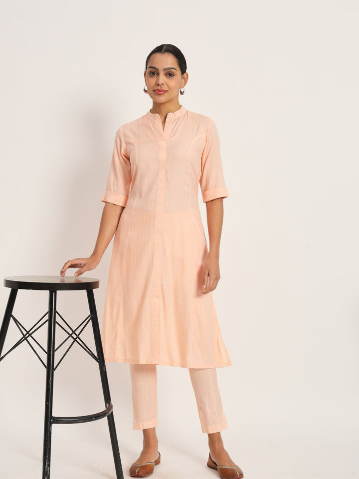 Etcetra-Peach-Cotton-Linen-Lurex-Straight-Co-Ord-Set