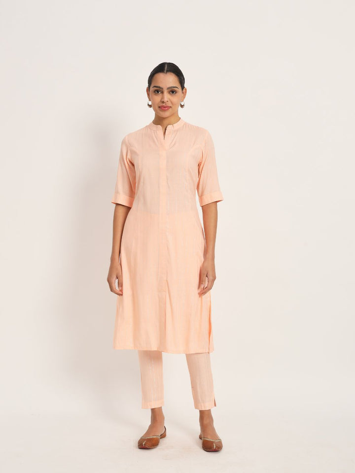 Etcetra-Peach-Cotton-Linen-Lurex-Straight-Co-Ord-Set