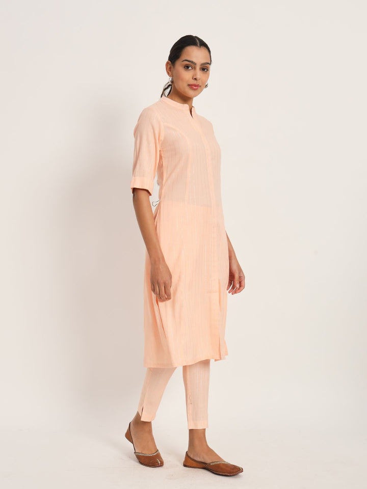 Etcetra-Peach-Cotton-Linen-Lurex-Straight-Co-Ord-Set