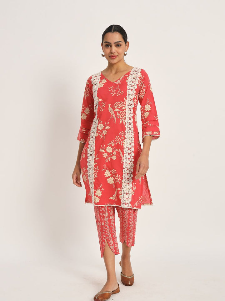 Etcetra-Red-Cotton-Straight-2-Piece-Kurta-Set