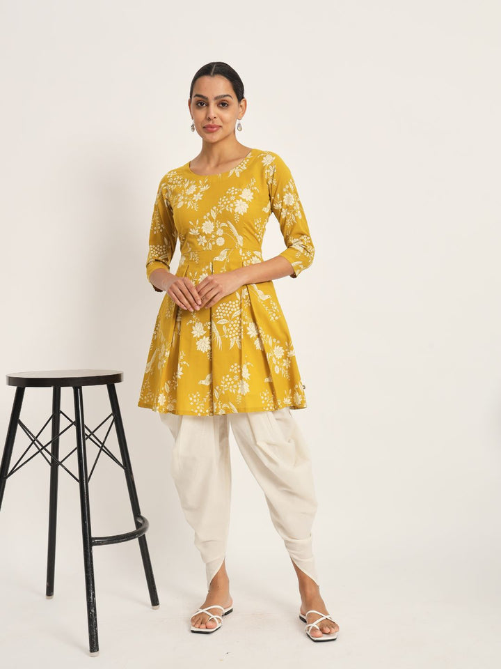 Etcetra-Yellow-Cotton-A-Line-Top-&-Dhoti-Set