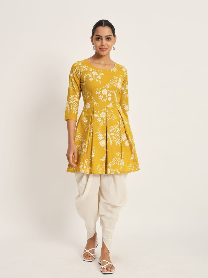 Etcetra-Yellow-Cotton-A-Line-Top-&-Dhoti-Set