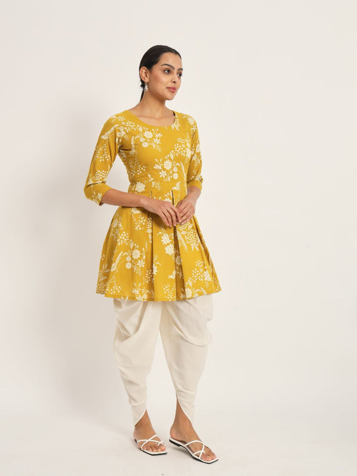 Etcetra-Yellow-Cotton-A-Line-Top-&-Dhoti-Set