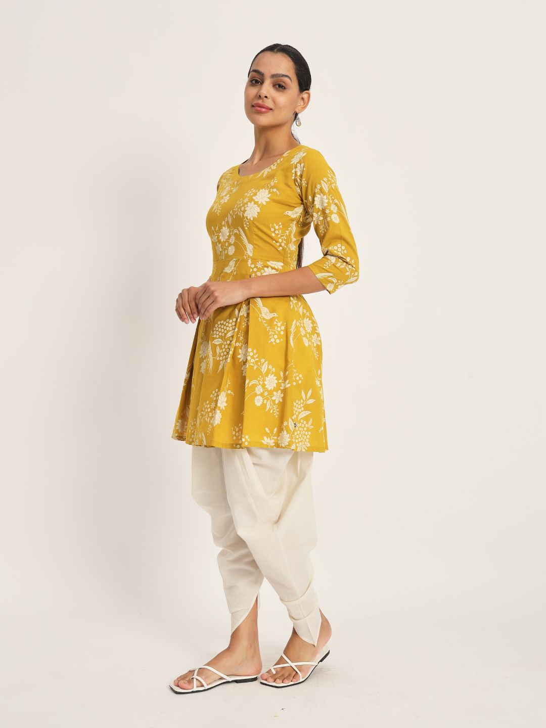 Etcetra-Yellow-Cotton-A-Line-Top-&-Dhoti-Set