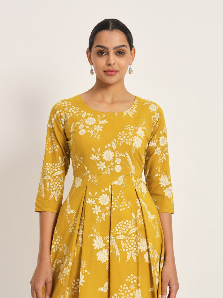 Etcetra-Yellow-Cotton-A-Line-Top-&-Dhoti-Set