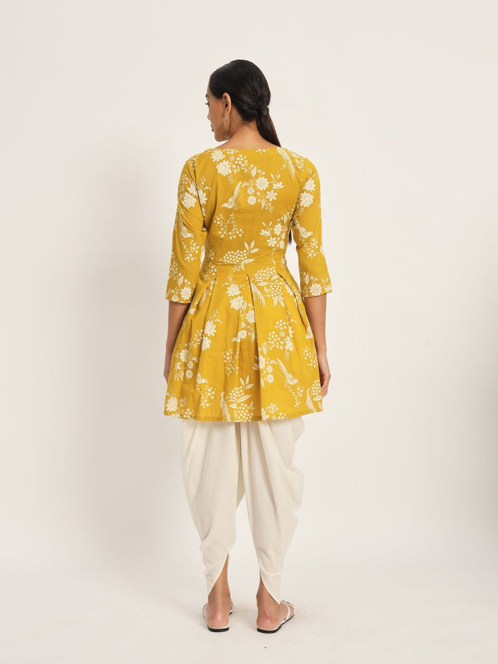 Etcetra-Yellow-Cotton-A-Line-Top-&-Dhoti-Set