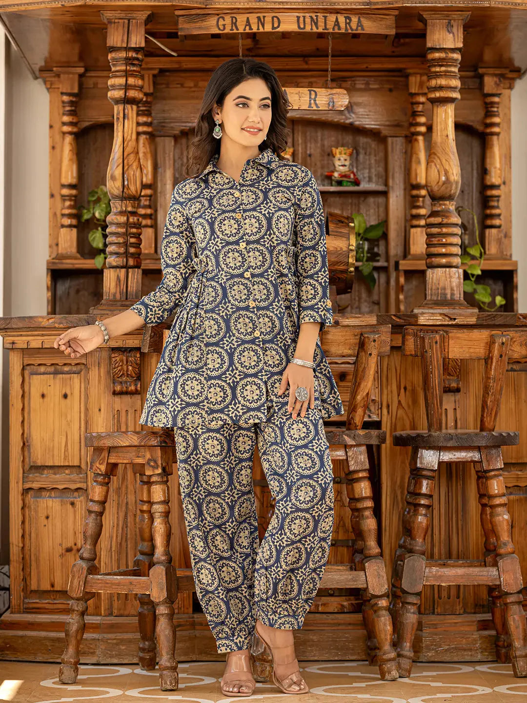 Navy-Blue-Cotton-Ethnic-Motifs-Print-Co-Ord-Set