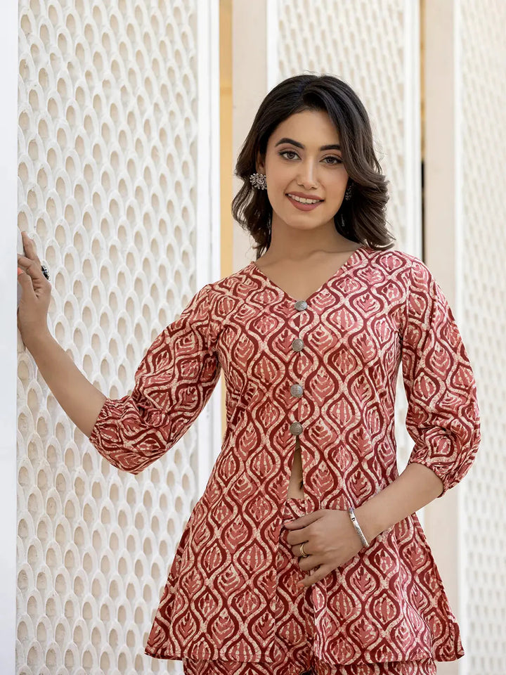 Rust-Cotton-Ethnic-Motifs-Print-A-Line-Co-Ord-Set