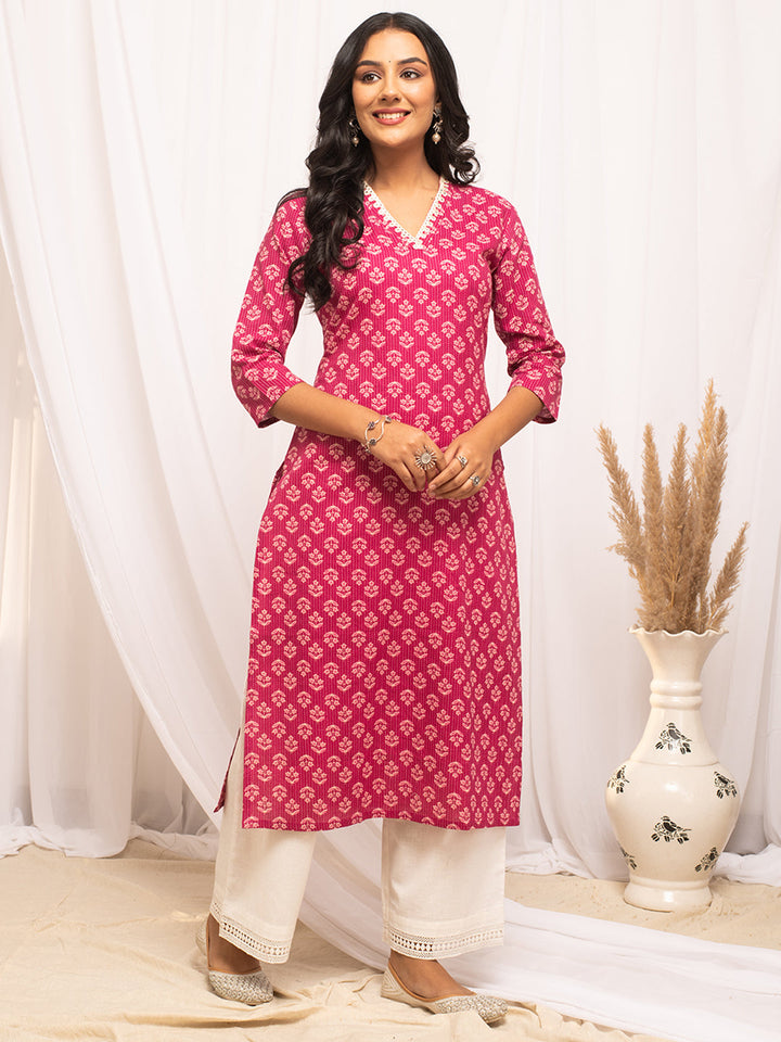 Pink-Cotton-Floral-Printed-Straight-Kurta