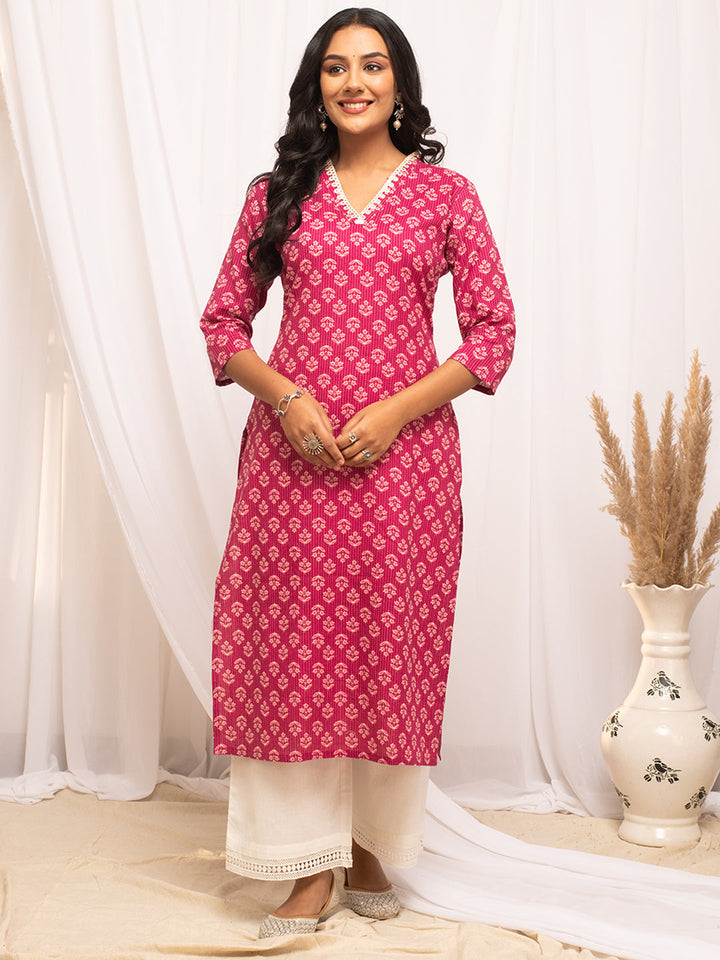 Pink-Cotton-Floral-Printed-Straight-Kurta