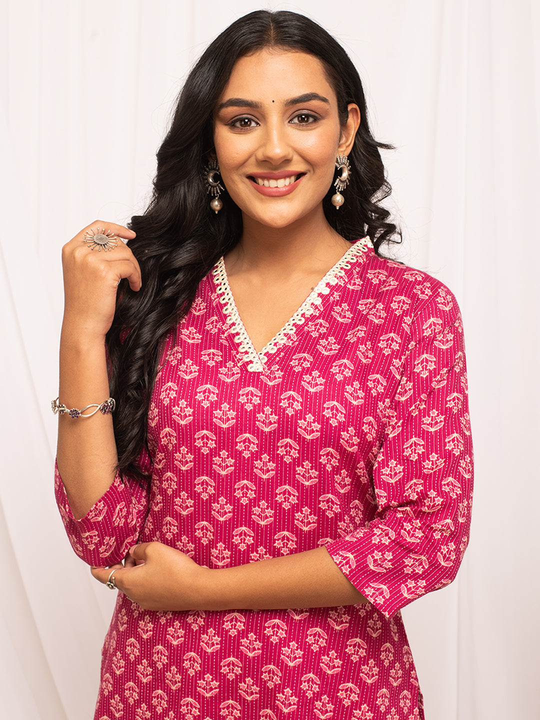Pink-Cotton-Floral-Printed-Straight-Kurta