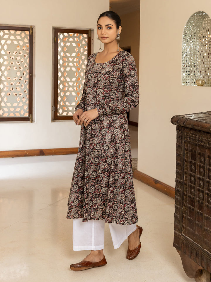 Brown-Cotton-Paisley-Printed-Anarkali-Kurta