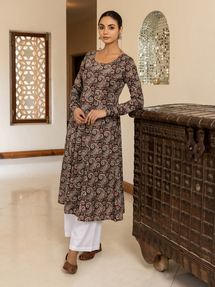 Brown-Cotton-Paisley-Printed-Anarkali-Kurta