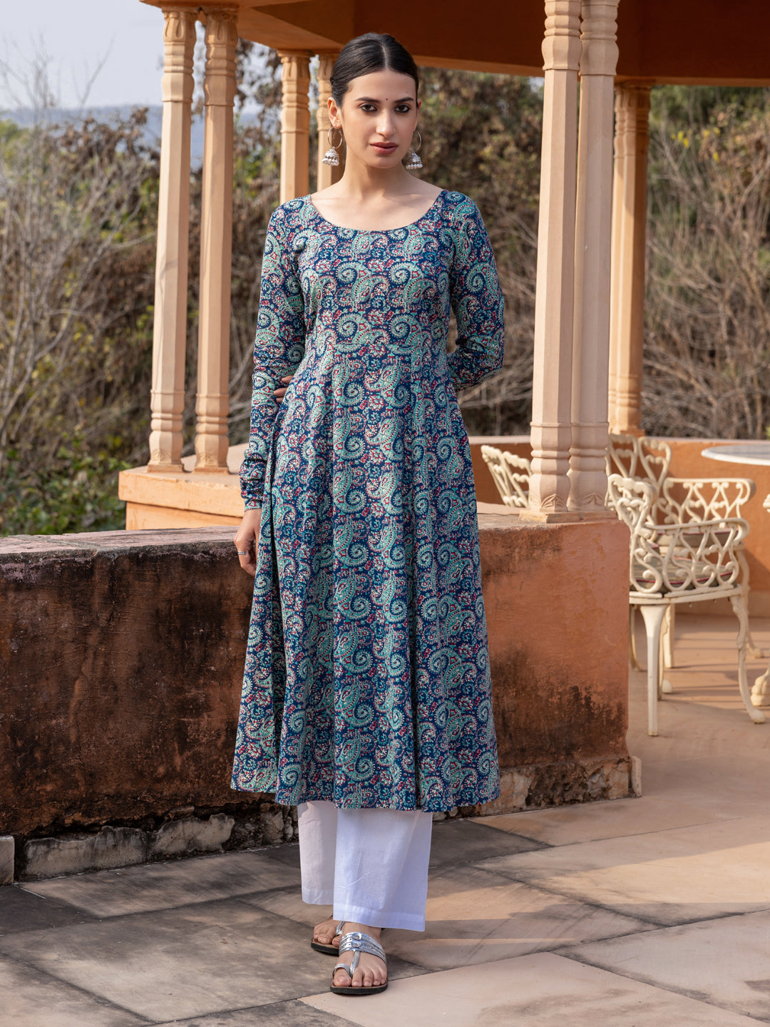 Blue-Cotton-Paisley-Printed-Anarkali-Kurta