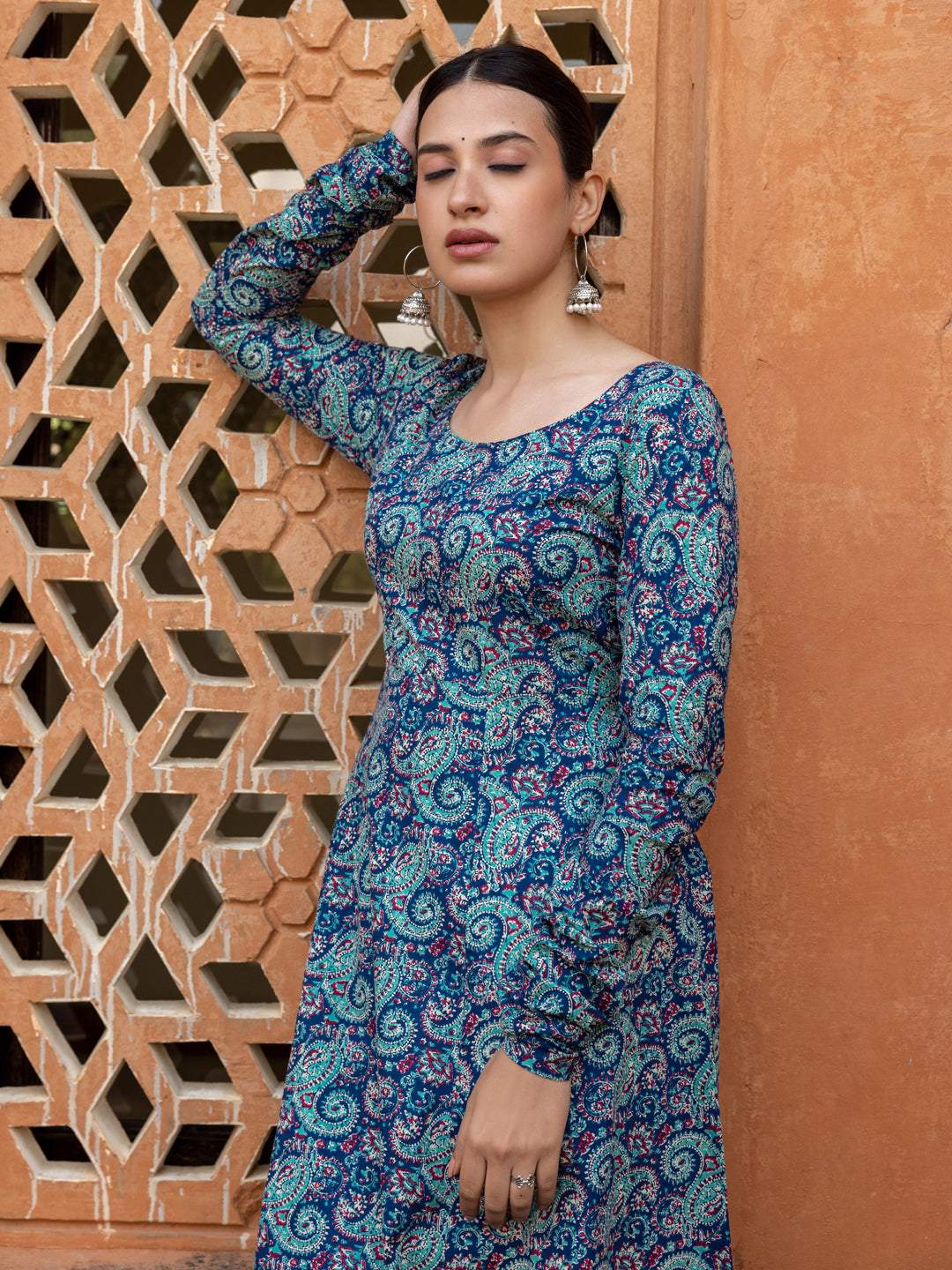 Blue-Cotton-Paisley-Printed-Anarkali-Kurta