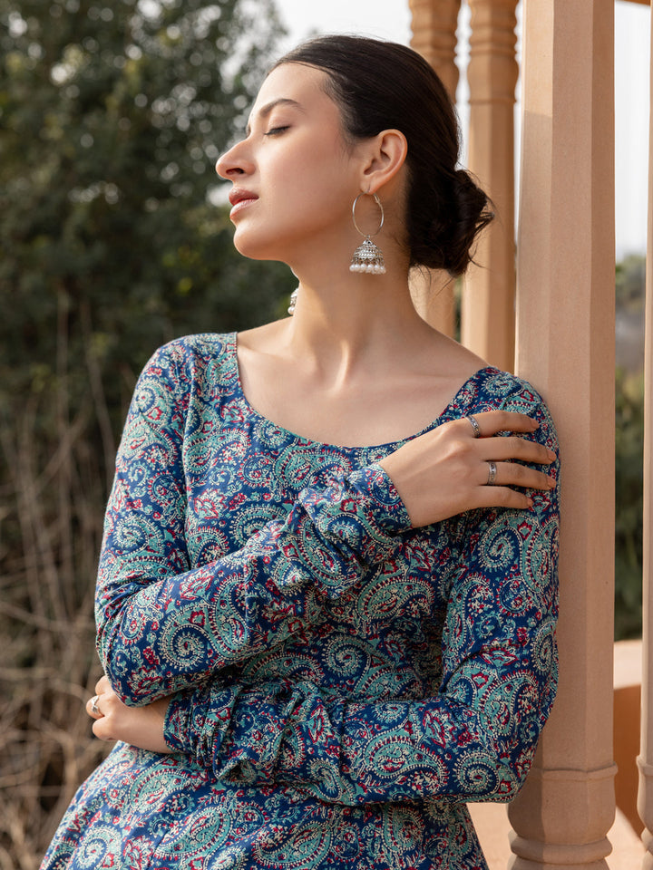 Blue-Cotton-Paisley-Printed-Anarkali-Kurta