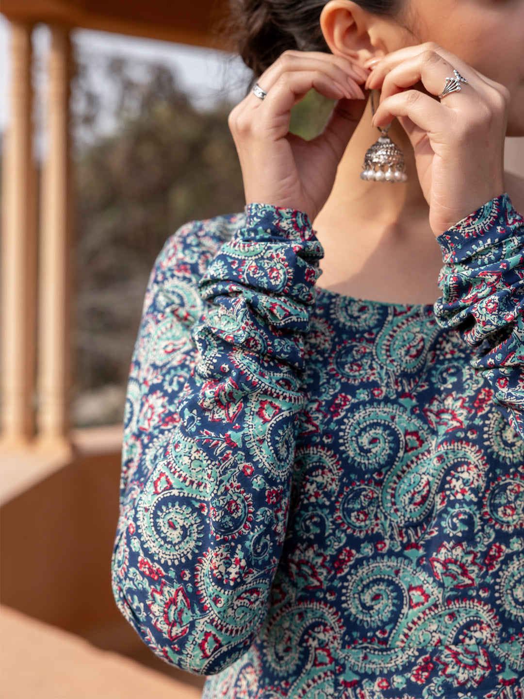 Blue-Cotton-Paisley-Printed-Anarkali-Kurta