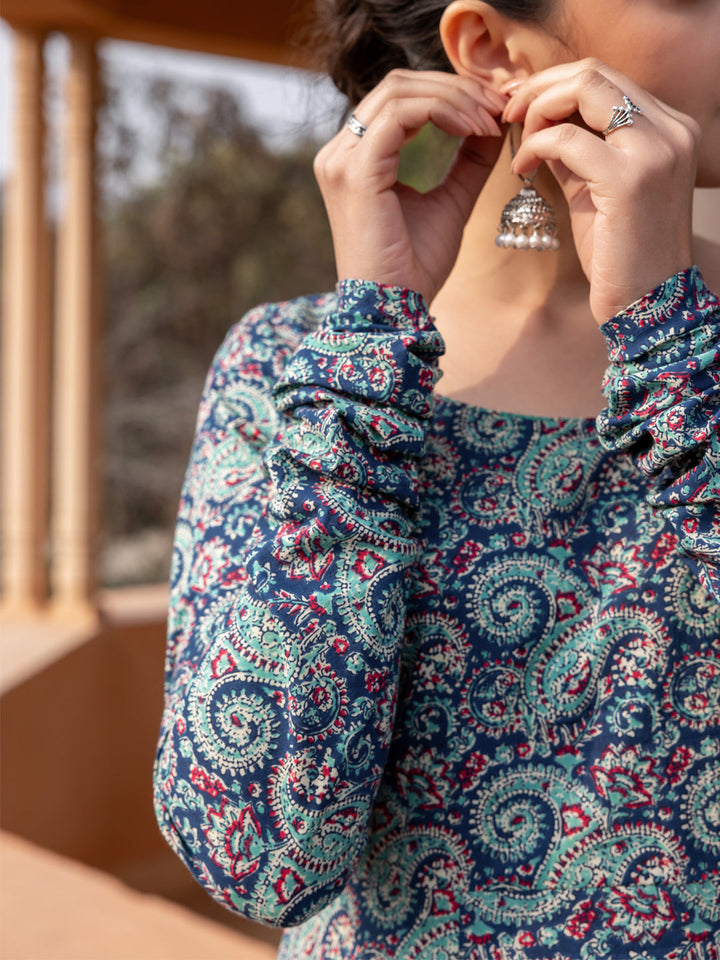 Blue-Cotton-Paisley-Printed-Anarkali-Kurta