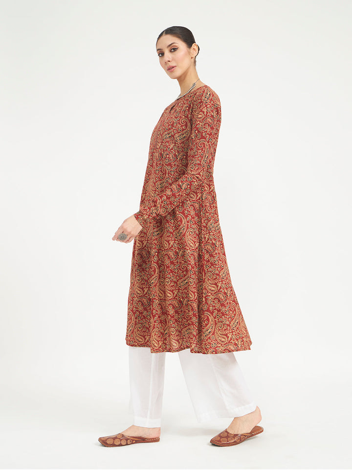 Maroon Paisley Printed Pure Cotton Anarkali Kurta